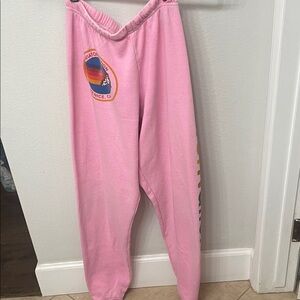 Aviator Nation Pink Sweatpants with Rainbow Detail